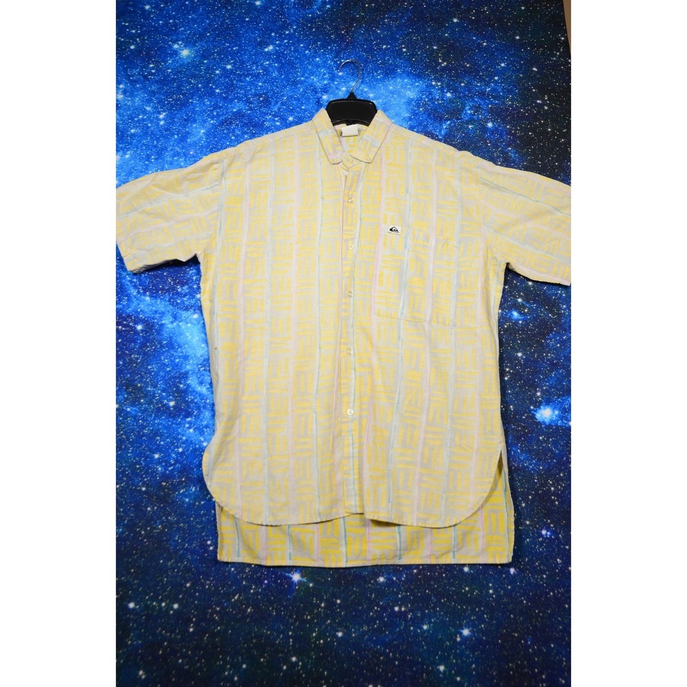 Vintage Quiksilver Shirt Mens Large Yellow Geometric Short Sleeve Button Up